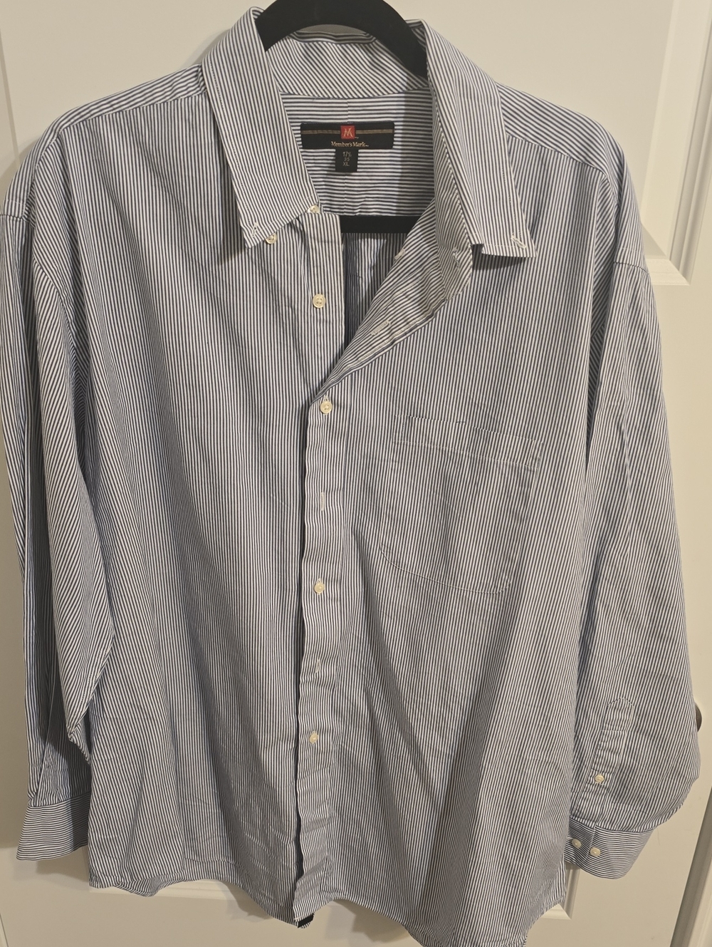 Men's Blue and White Stripe Dress Shirt by Members Mark